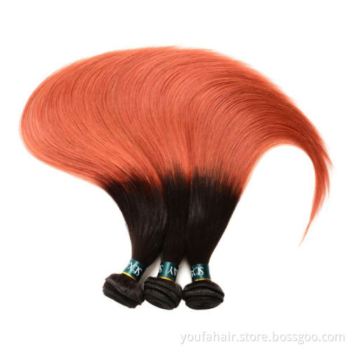 Best 100% Raw Human Hair 1b/350 Ombre Colored Straight Bundle Cambodia Virgin Human Hair Bundles Extension Weaves with Closure